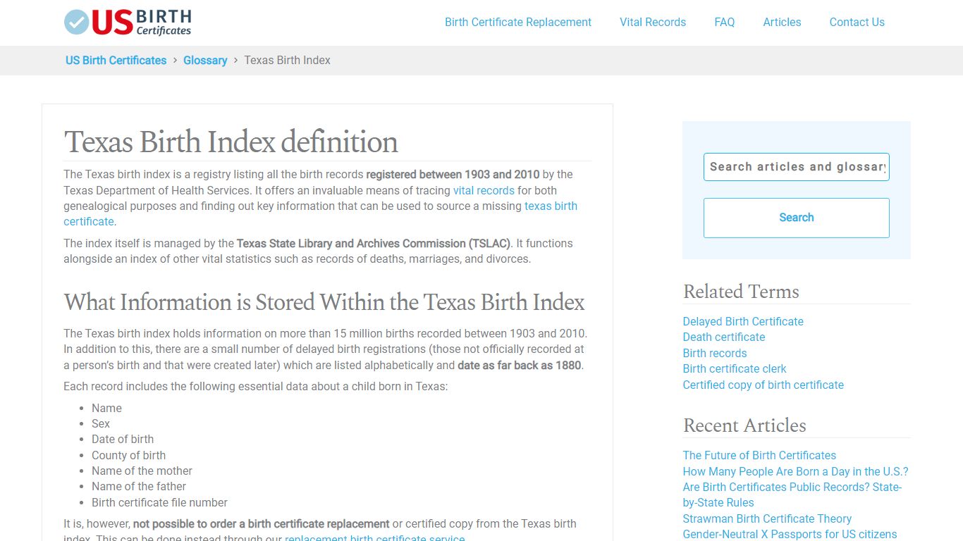 What is the Texas Birth Index? - US Birth Certificates