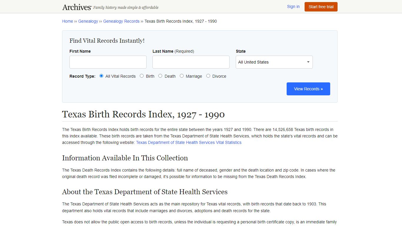Texas Birth Records | Search Collections & Indexes - Archives.com